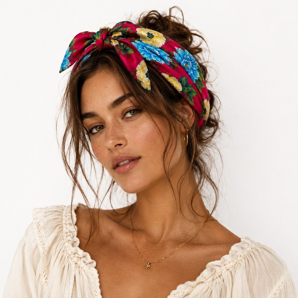 Vintage Floral Cottagecore Oblong Scarf‎ Womens Pink Blue Feminine Head Wrap